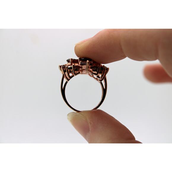 Sterling Silver Rose Gold Vermeil Garnet Cluster Ring - Picture 3 of 6